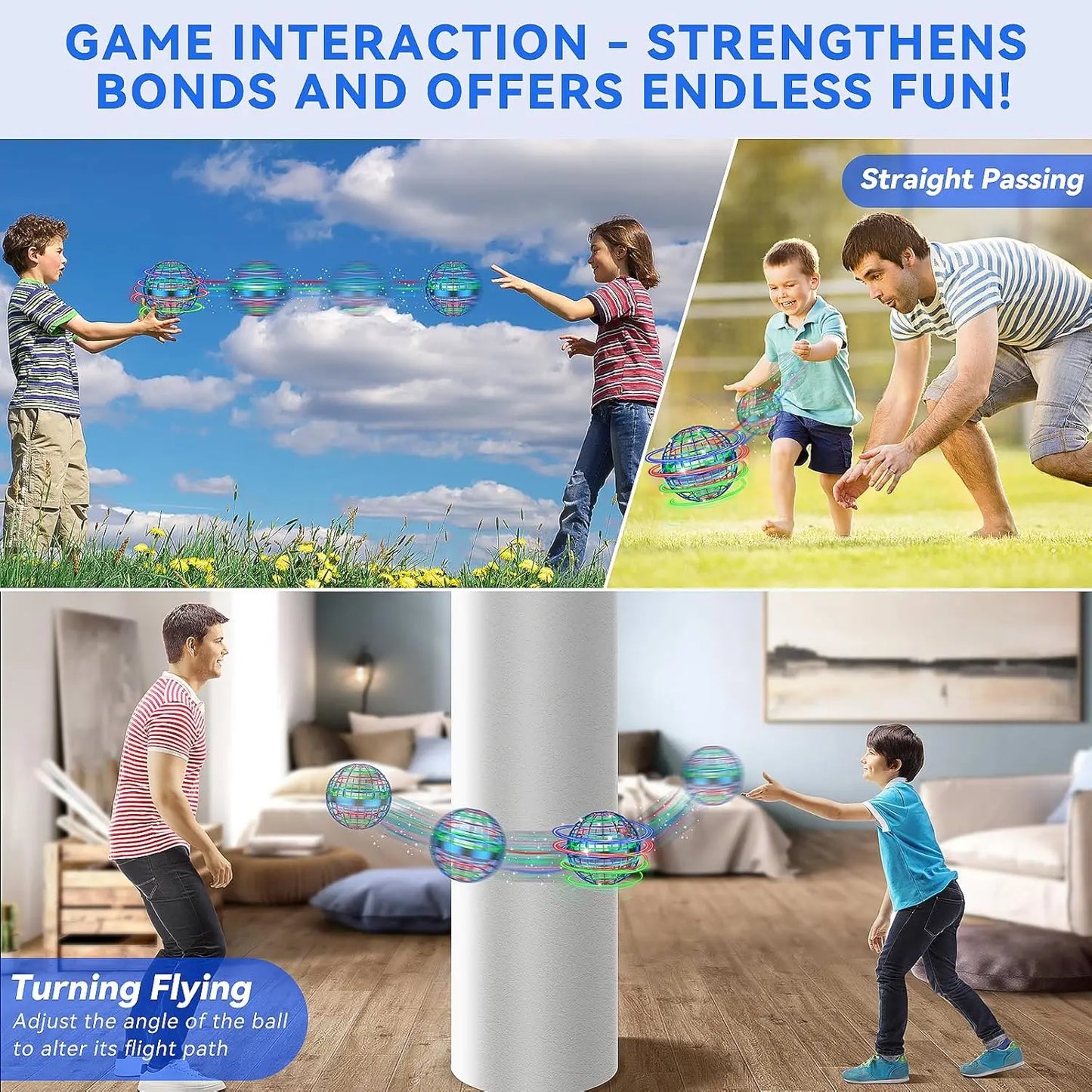 Flying Orb Toy β Cosmic Boomerang Hover Ball with LED Lights | Indoor & Outdoor Spinner Drone for Kids 6-12 | Cool Blue & Purple Gifts
