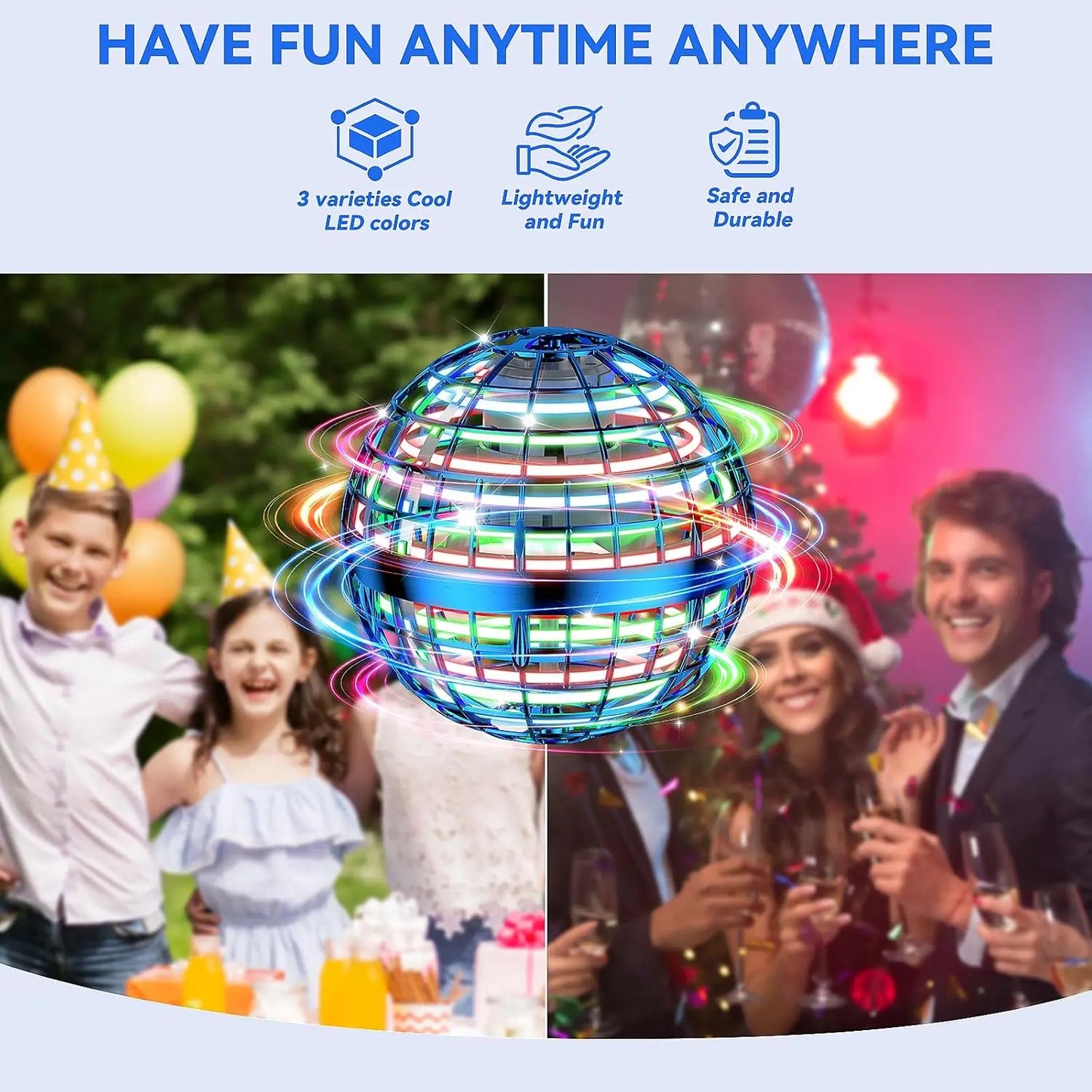 Flying Orb Toy β Cosmic Boomerang Hover Ball with LED Lights | Indoor & Outdoor Spinner Drone for Kids 6-12 | Cool Blue & Purple Gifts