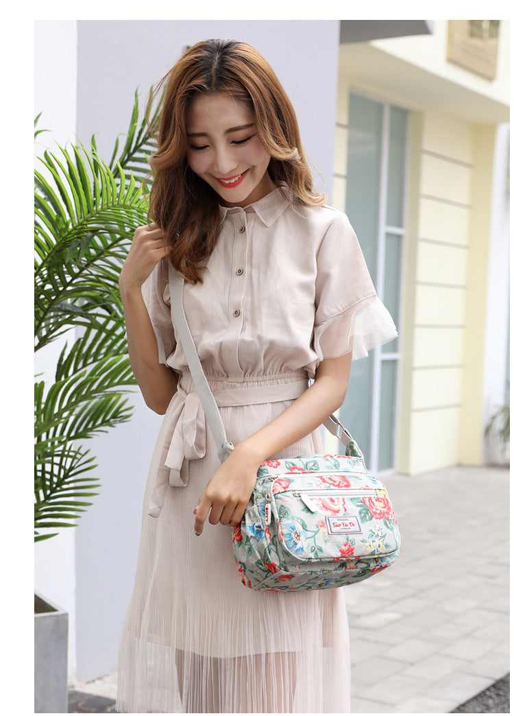 Multi-Pocket Women's Crossbody Bag Designer Floral Pattern Zipper Handbags Waterproof Nylon Casual Shoulder Bag Messenger Bag