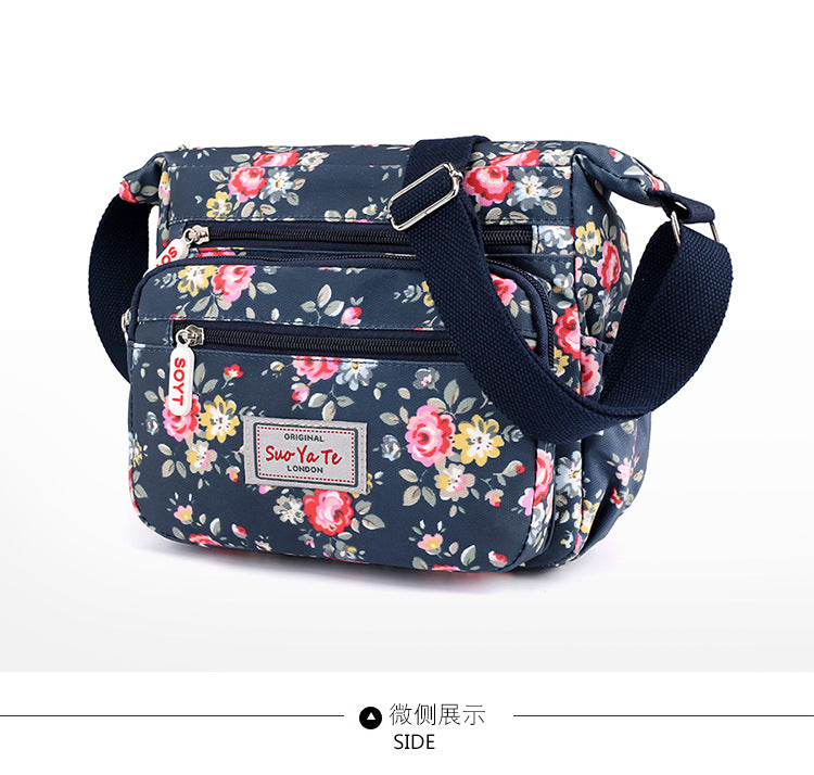 Multi-Pocket Women's Crossbody Bag Designer Floral Pattern Zipper Handbags Waterproof Nylon Casual Shoulder Bag Messenger Bag
