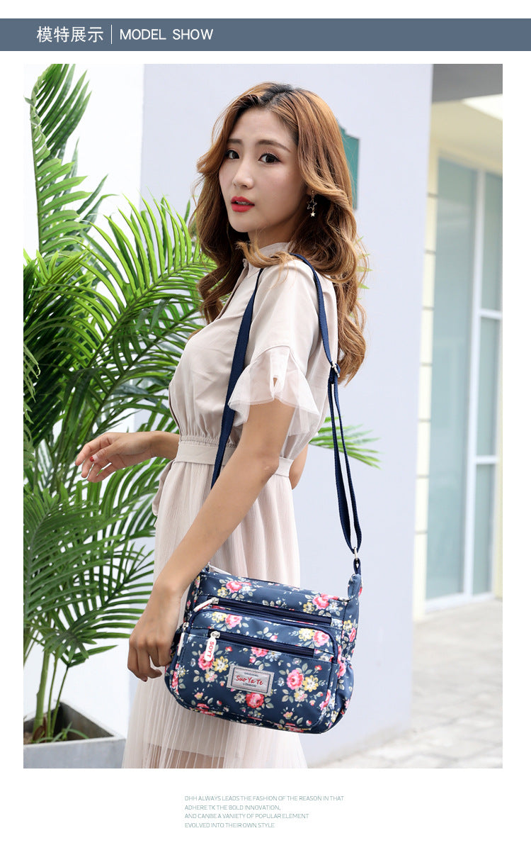 Multi-Pocket Women's Crossbody Bag Designer Floral Pattern Zipper Handbags Waterproof Nylon Casual Shoulder Bag Messenger Bag