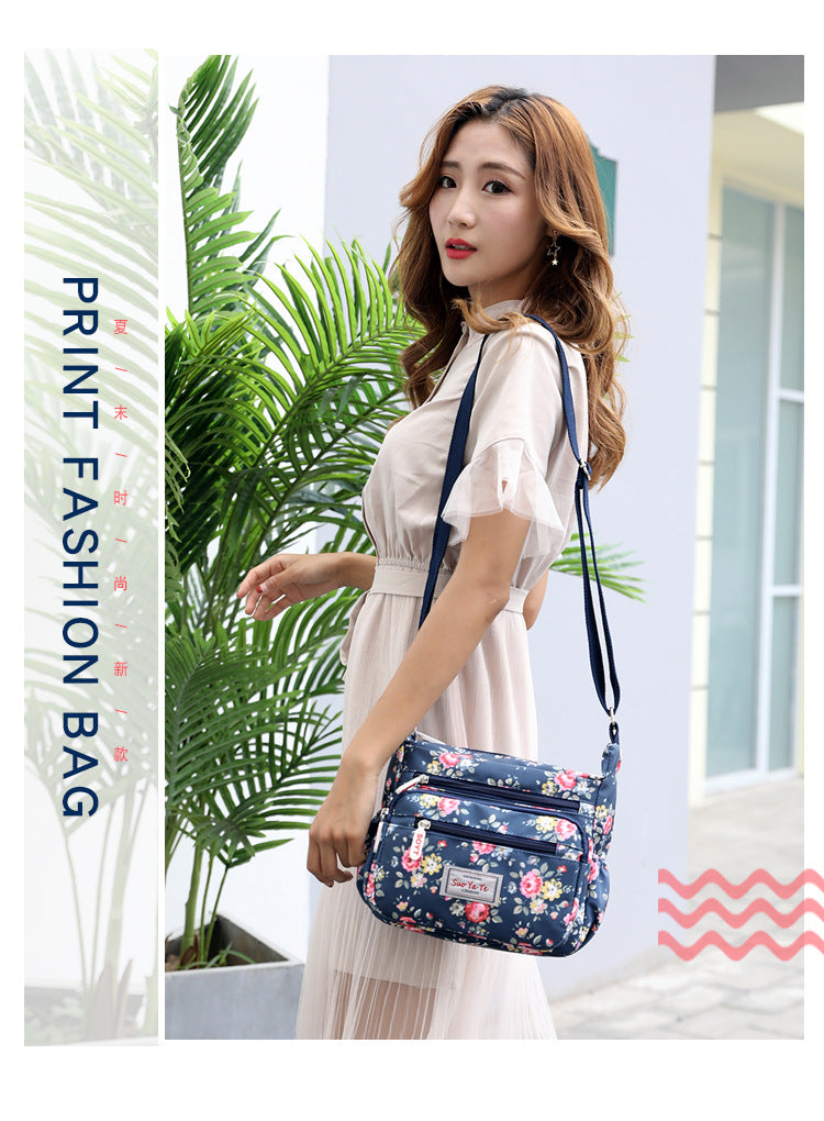 Multi-Pocket Women's Crossbody Bag Designer Floral Pattern Zipper Handbags Waterproof Nylon Casual Shoulder Bag Messenger Bag