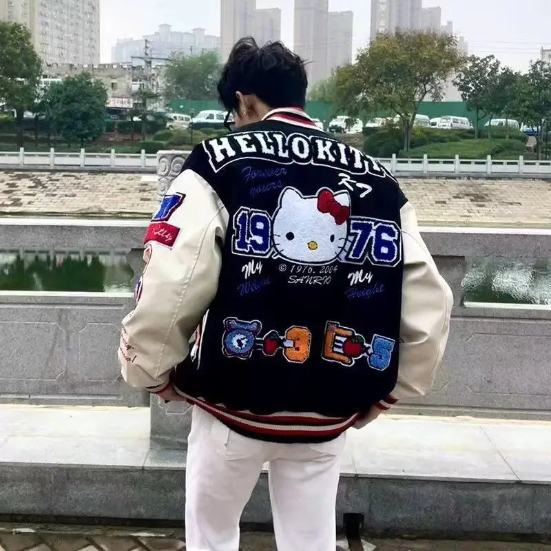Hello Kitty Baseball Jacket Coat Hoodie Men Women Print Sport Baseball Uniforms Motorcycles Warm Coats Cardigan Tops Clothes Top