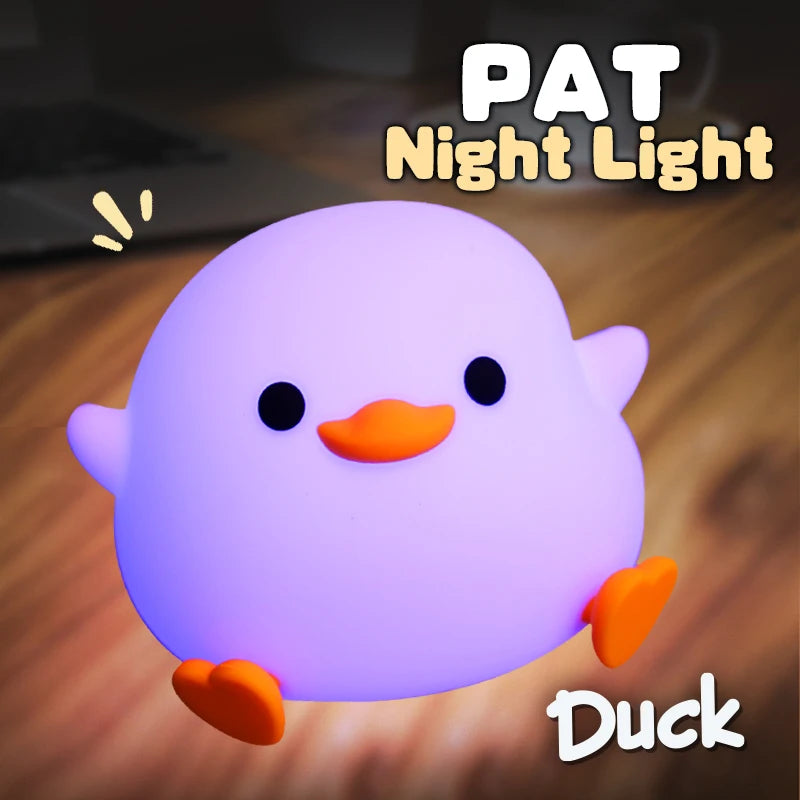 LED Night light Cute Duck Cartoon Animals Silicone Lamp for Children Kid Touch Sensor Timing USB Rechargeable for Birthday Gifts