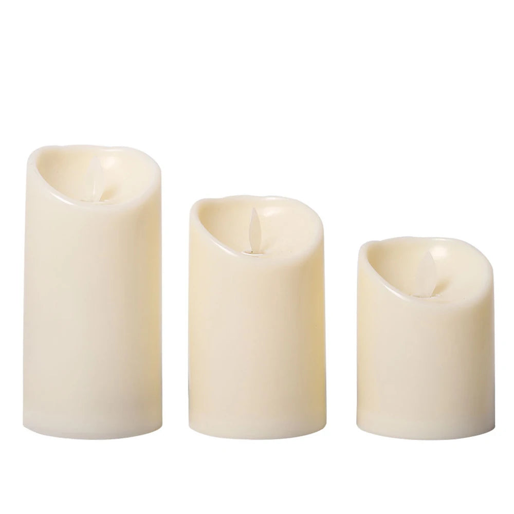 Set of 3 USB Rechargeable Flickering Pillar Candles – Paraffin Wax, Remote Controlled with Timer, Moving Wick LED Flameless Candles for Home & Party Decor