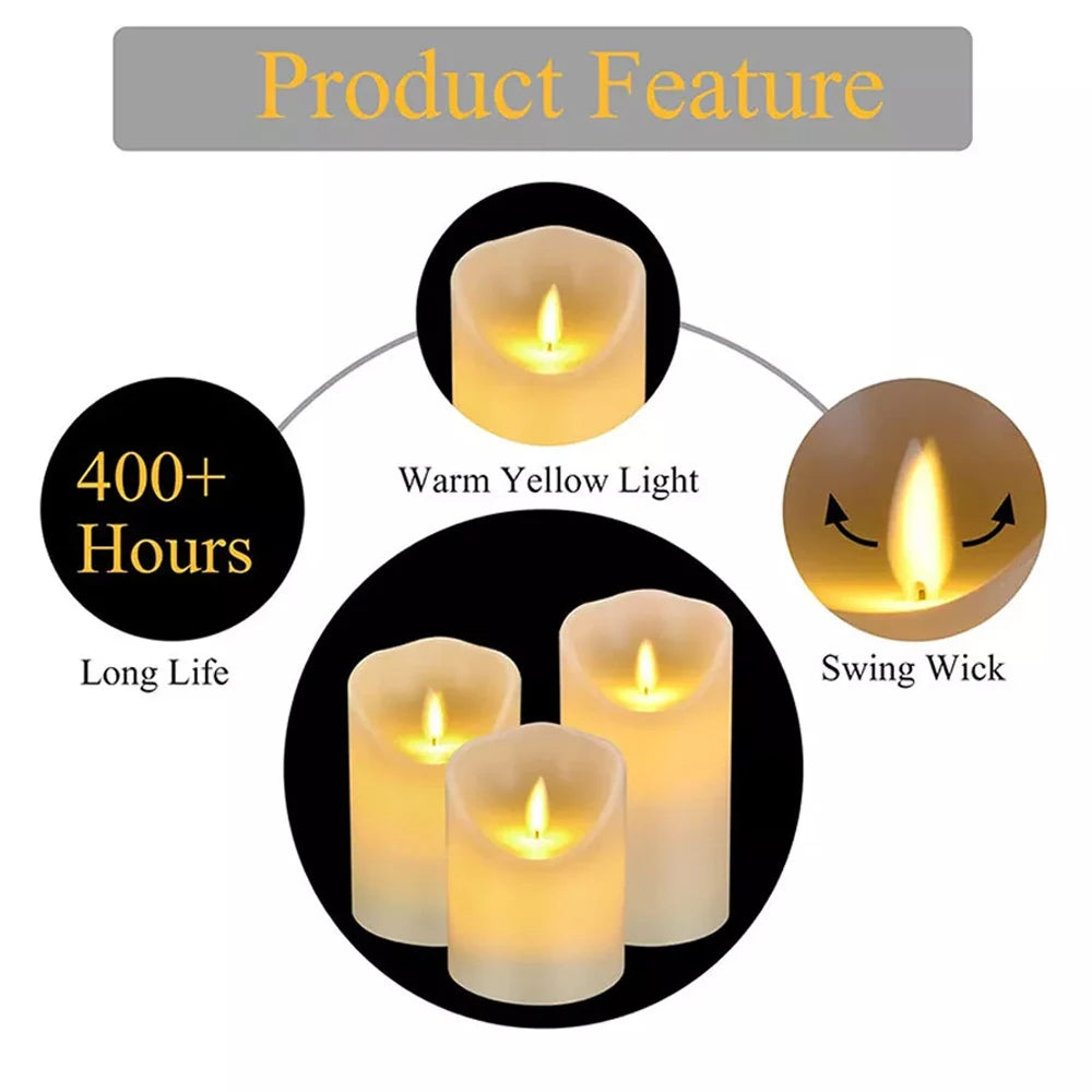 Set of 3 USB Rechargeable Flickering Pillar Candles – Paraffin Wax, Remote Controlled with Timer, Moving Wick LED Flameless Candles for Home & Party Decor