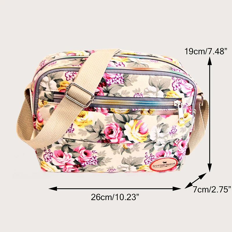 Vintage Canvas Crossbody Tote β Multi-Pocket Shoulder Bag for Women (Messenger Style | Printed & Zippered | Daily & Travel Use)