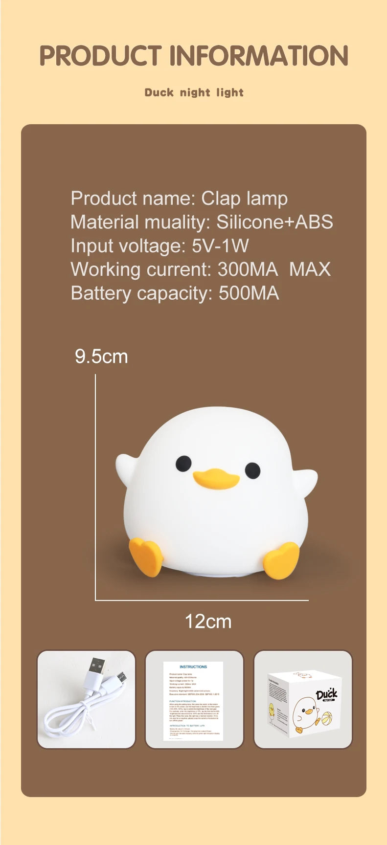 LED Night light Cute Duck Cartoon Animals Silicone Lamp for Children Kid Touch Sensor Timing USB Rechargeable for Birthday Gifts