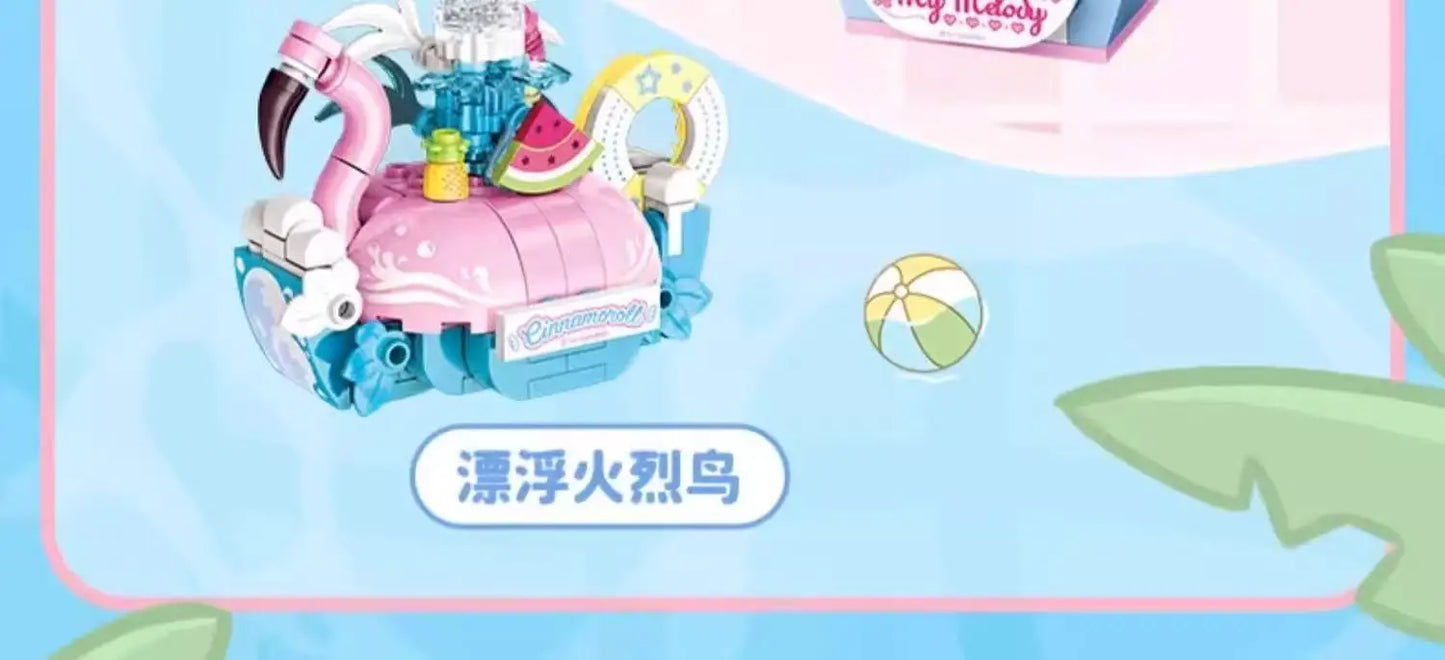 Keeppley New Sanrio Summer Party Theme Building Blocks Toys Hello Kitty My Melody Kuromi Cinnamoroll Pochacco Assembly Model Toy