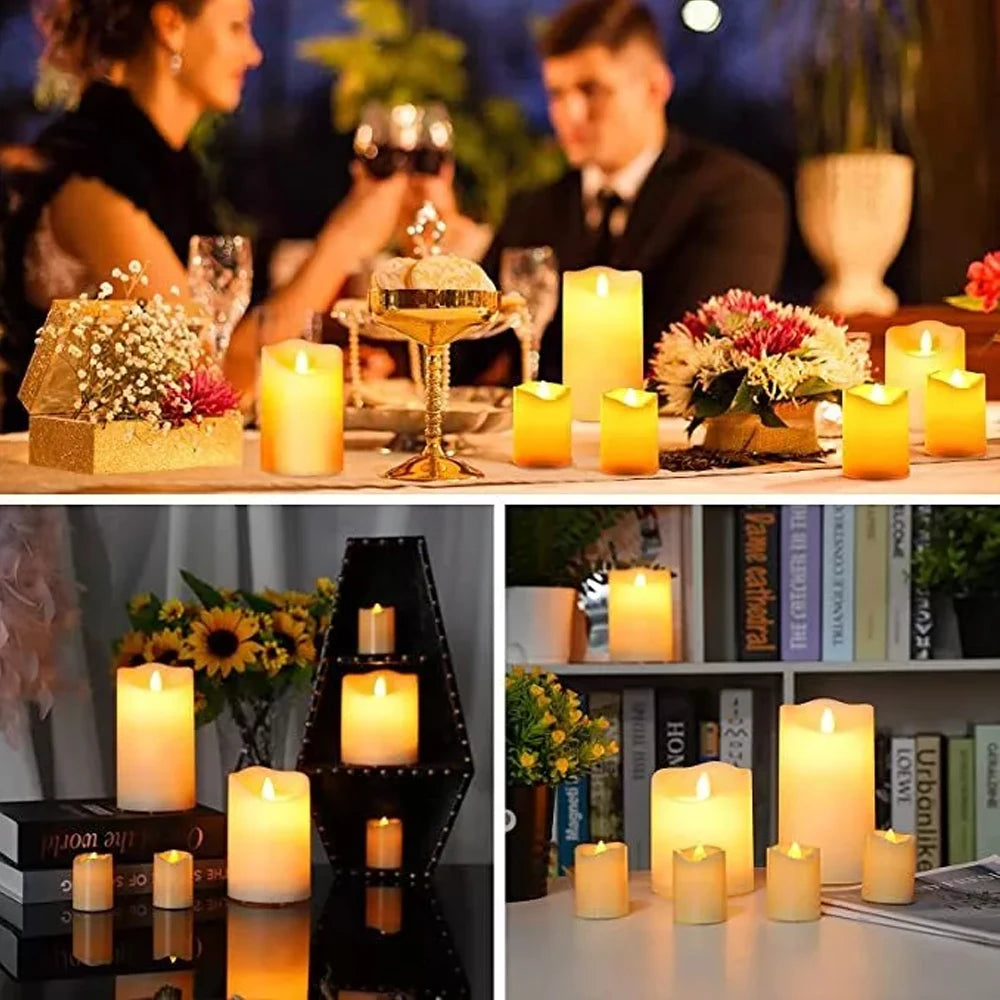 Set of 3 USB Rechargeable Flickering Pillar Candles – Paraffin Wax, Remote Controlled with Timer, Moving Wick LED Flameless Candles for Home & Party Decor