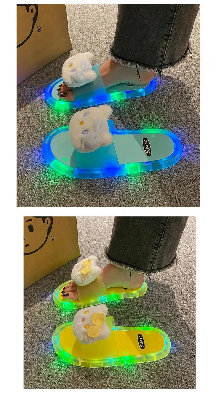Hello Kitty Lovely Doll Kawaii MINISO Ins Fashion Luminous Slippers Female Cute Wearing Thick Soled Indoor Non-slip Shoes Gifts