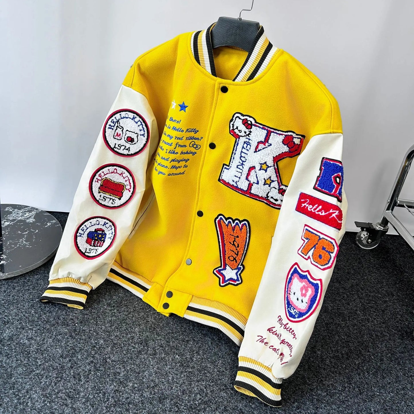 Hello Kitty Baseball Jacket Coat Hoodie Men Women Print Sport Baseball Uniforms Motorcycles Warm Coats Cardigan Tops Clothes Top