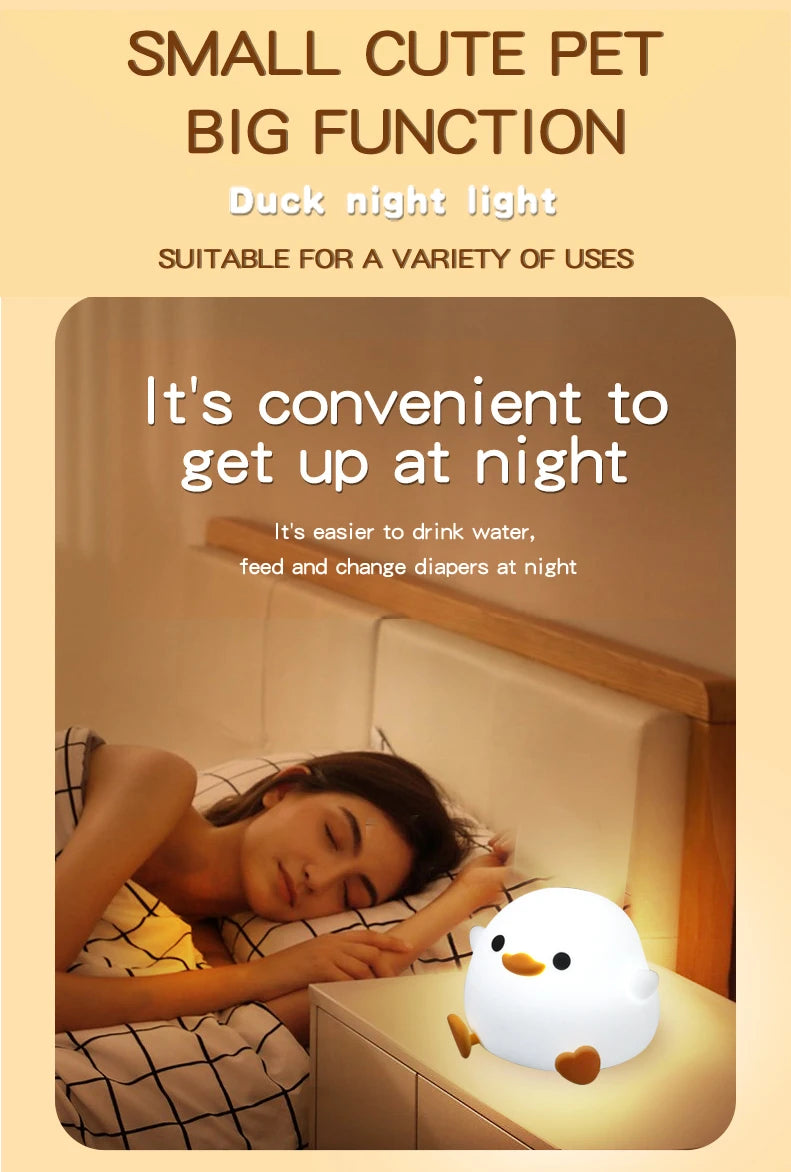 LED Night light Cute Duck Cartoon Animals Silicone Lamp for Children Kid Touch Sensor Timing USB Rechargeable for Birthday Gifts