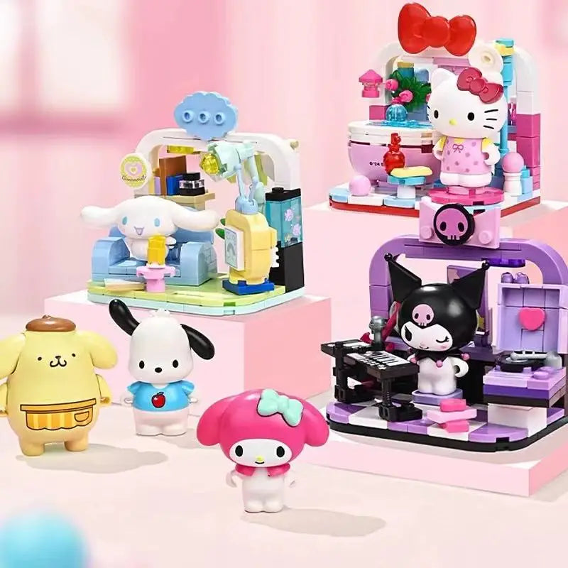 Sanrio DIY Assembly Model Building Block Toys Hello Kitty Kuromi My Melody Cinnamoroll Pochacco Cute Cartoon Doll Ornaments Toys