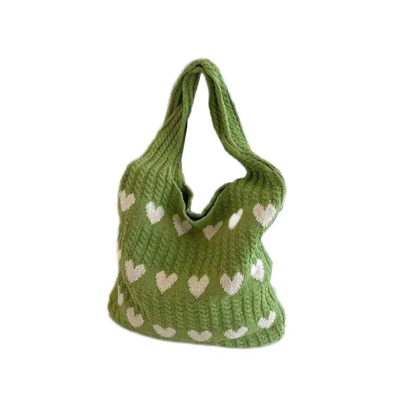Woven Love Heart Knitted Shoulder Bag β Wool Tote for Women (Portable & Stylish | Daily Commuter & Student-Friendly)