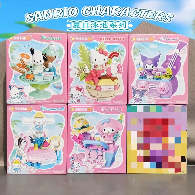 Keeppley New Sanrio Summer Party Theme Building Blocks Toys Hello Kitty My Melody Kuromi Cinnamoroll Pochacco Assembly Model Toy