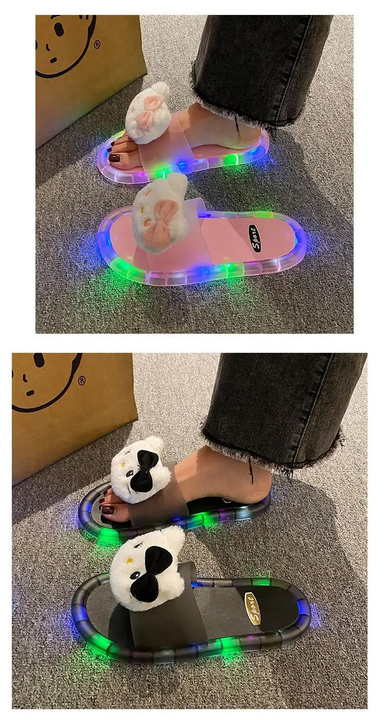 Hello Kitty Lovely Doll Kawaii MINISO Ins Fashion Luminous Slippers Female Cute Wearing Thick Soled Indoor Non-slip Shoes Gifts