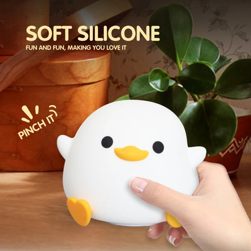 LED Night light Cute Duck Cartoon Animals Silicone Lamp for Children Kid Touch Sensor Timing USB Rechargeable for Birthday Gifts