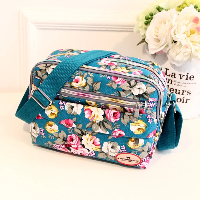 Vintage Canvas Crossbody Tote β Multi-Pocket Shoulder Bag for Women (Messenger Style | Printed & Zippered | Daily & Travel Use)