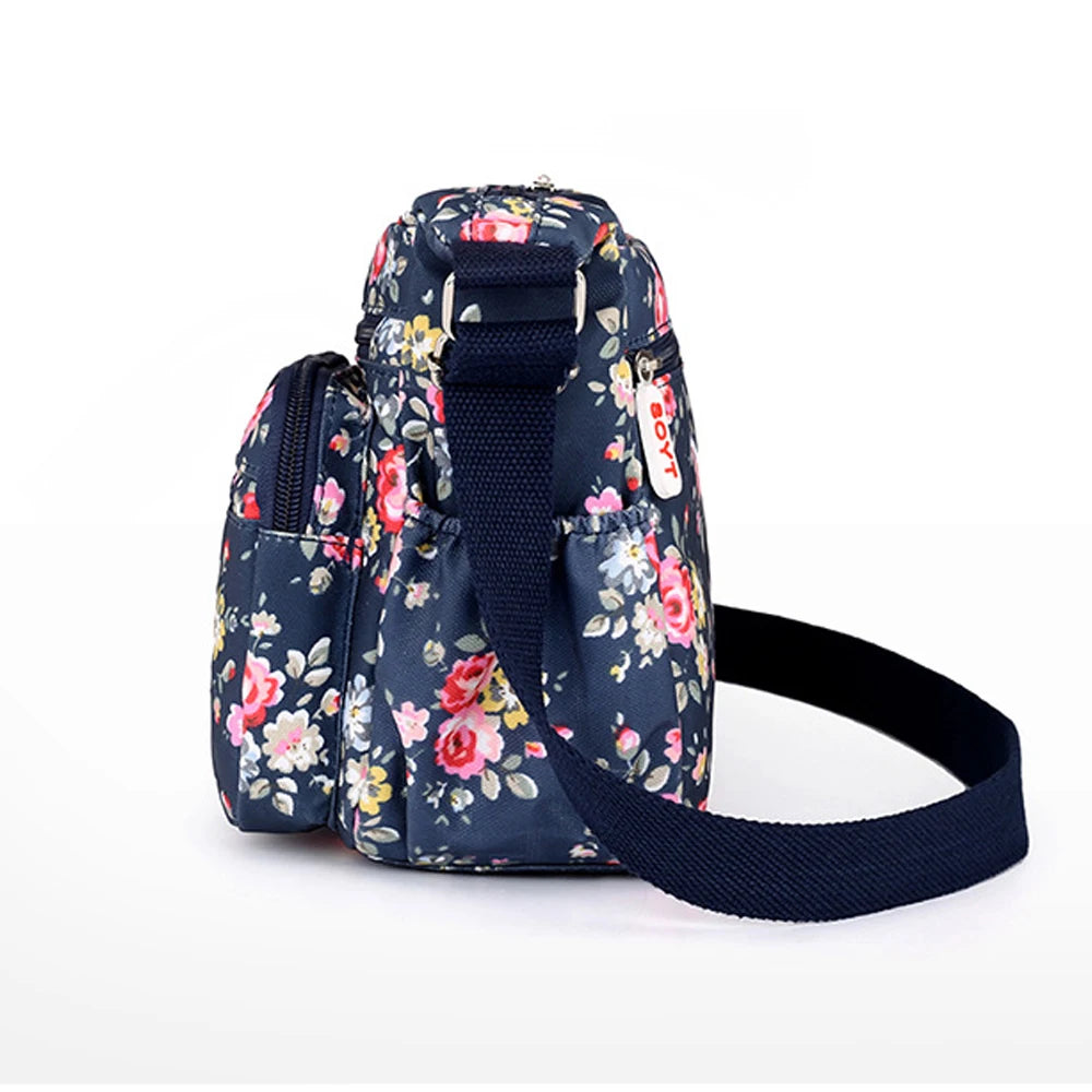 Multi-Pocket Women's Crossbody Bag Designer Floral Pattern Zipper Handbags Waterproof Nylon Casual Shoulder Bag Messenger Bag