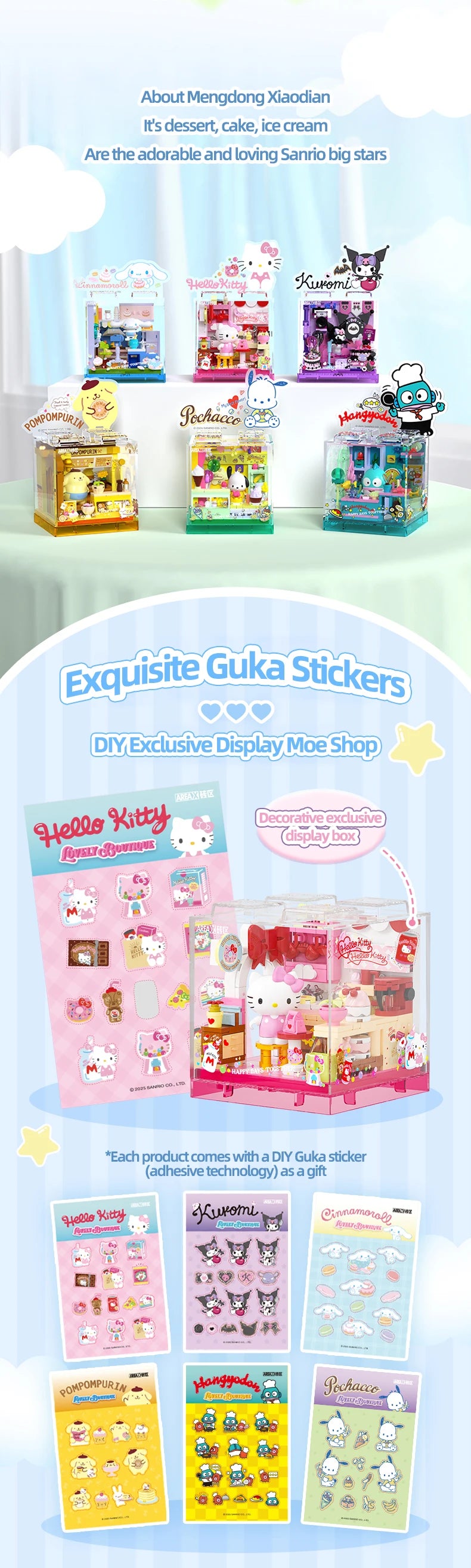 Sanrio Building Blocks Hellokitty Kuromi Bakery Dessert House Ocean Restaurant Shop Model Brick Desktop Display Adult Collection