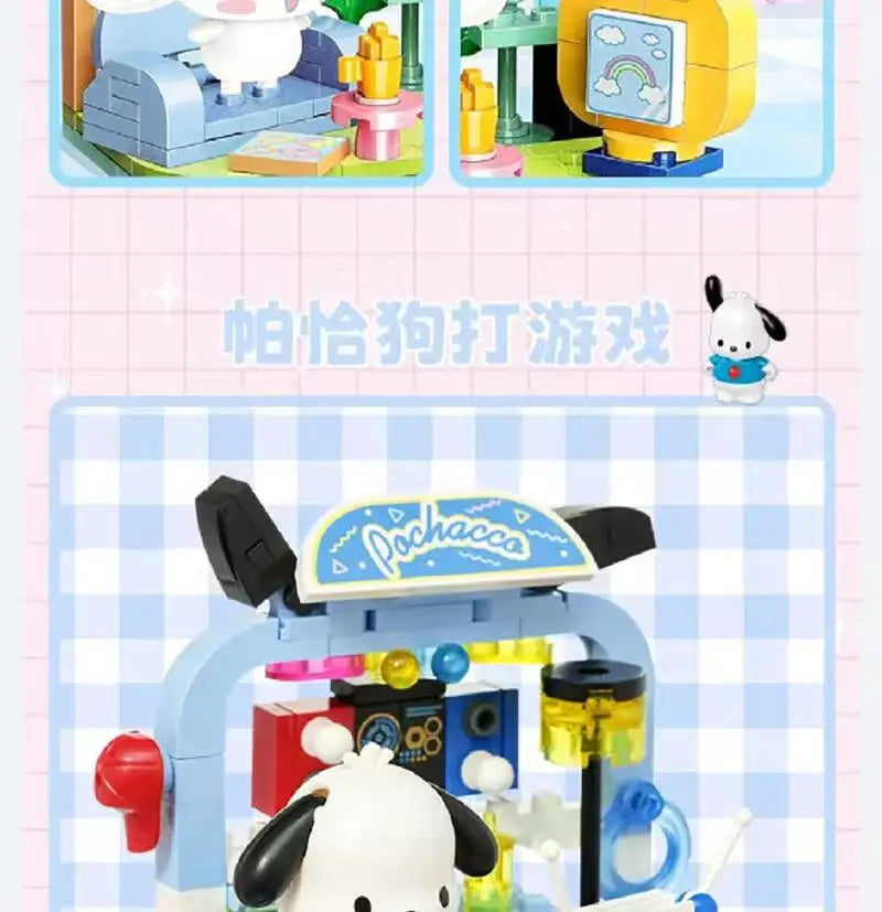 Sanrio DIY Assembly Model Building Block Toys Hello Kitty Kuromi My Melody Cinnamoroll Pochacco Cute Cartoon Doll Ornaments Toys