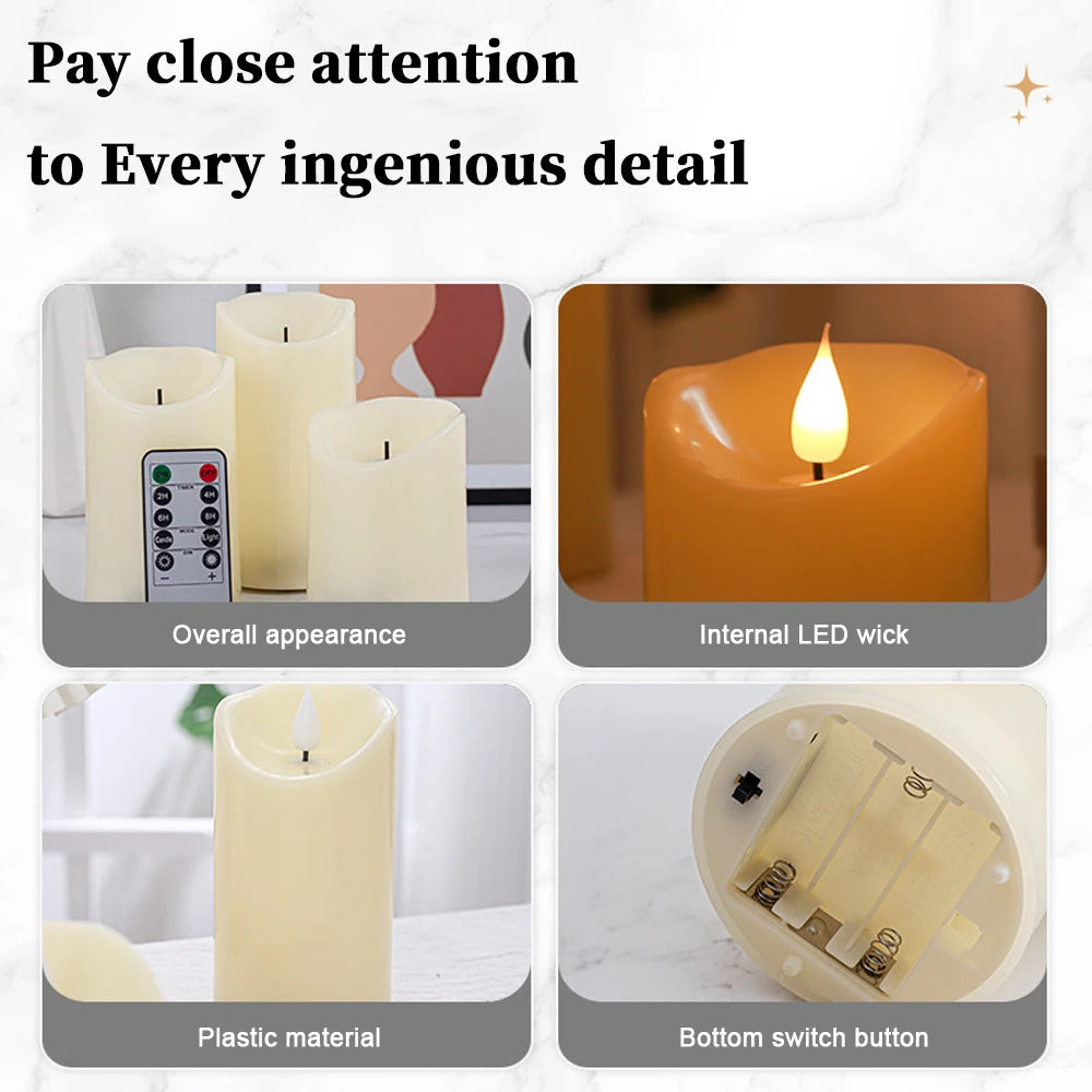 Set of 3 USB Rechargeable Flickering Pillar Candles – Paraffin Wax, Remote Controlled with Timer, Moving Wick LED Flameless Candles for Home & Party Decor