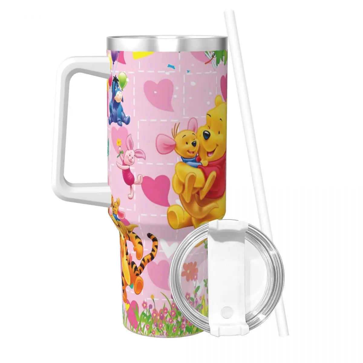 Winnie the Pooh Stainless Steel Tumbler β 40oz Leak-Proof Mug with Straw & Handle (Hot & Cold Drinks | Beach & Travel Ready)