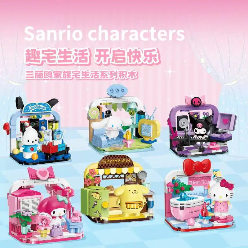 Sanrio DIY Assembly Model Building Block Toys Hello Kitty Kuromi My Melody Cinnamoroll Pochacco Cute Cartoon Doll Ornaments Toys