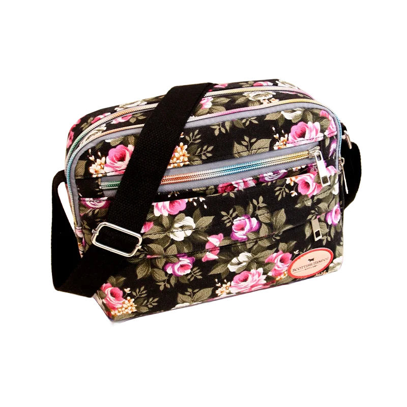 Vintage Canvas Crossbody Tote β Multi-Pocket Shoulder Bag for Women (Messenger Style | Printed & Zippered | Daily & Travel Use)