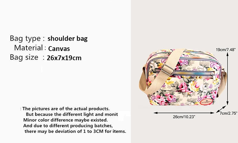 Vintage Canvas Crossbody Tote β Multi-Pocket Shoulder Bag for Women (Messenger Style | Printed & Zippered | Daily & Travel Use)