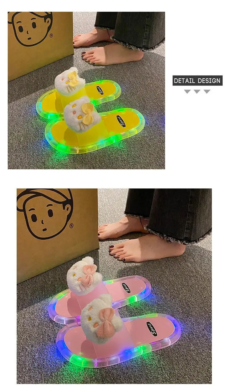 Hello Kitty Lovely Doll Kawaii MINISO Ins Fashion Luminous Slippers Female Cute Wearing Thick Soled Indoor Non-slip Shoes Gifts