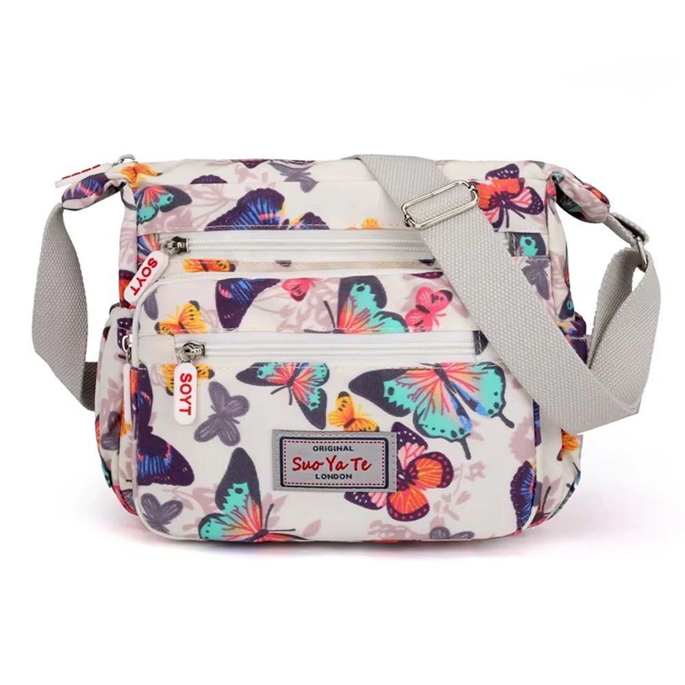 Multi-Pocket Women's Crossbody Bag Designer Floral Pattern Zipper Handbags Waterproof Nylon Casual Shoulder Bag Messenger Bag