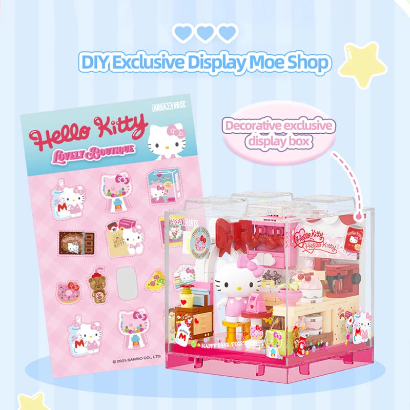 Sanrio Building Blocks Hellokitty Kuromi Bakery Dessert House Ocean Restaurant Shop Model Brick Desktop Display Adult Collection