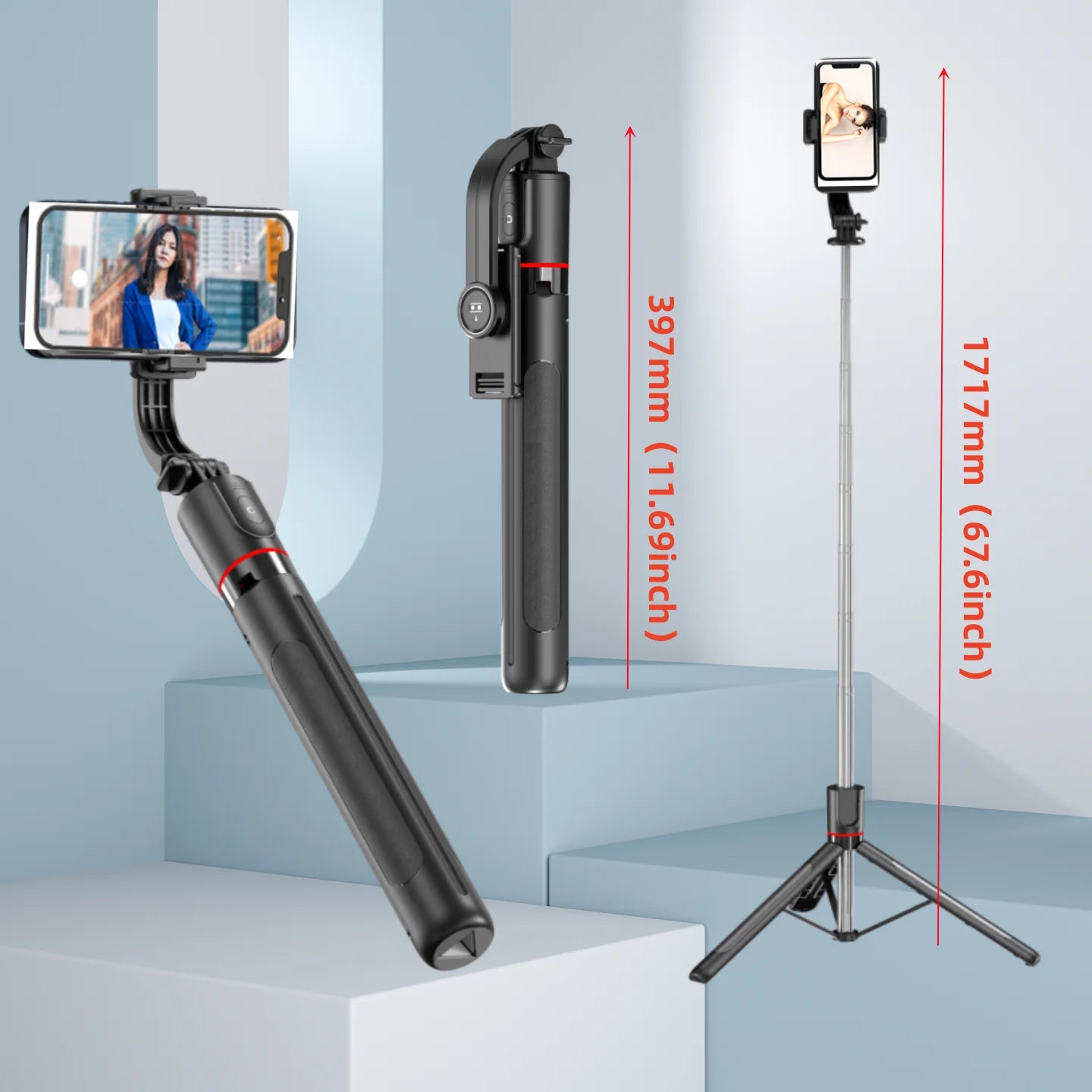 Smart Gimbal Stabilizer Tripod – 360° Rotation, Auto Tracking & LED Light (iPhone & Android Compatible)
