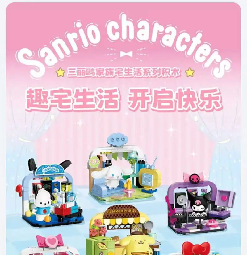 Sanrio DIY Assembly Model Building Block Toys Hello Kitty Kuromi My Melody Cinnamoroll Pochacco Cute Cartoon Doll Ornaments Toys