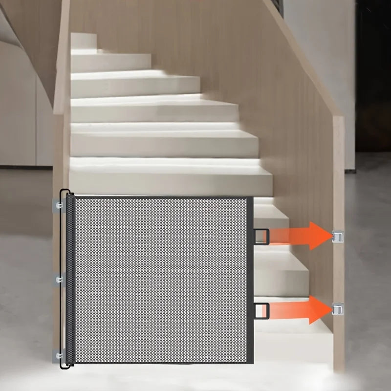 Easy To Install Black Pet Door Without Drilling - Retractable Safety Fence for Indoor Stairs, Dog and Pet Fences
