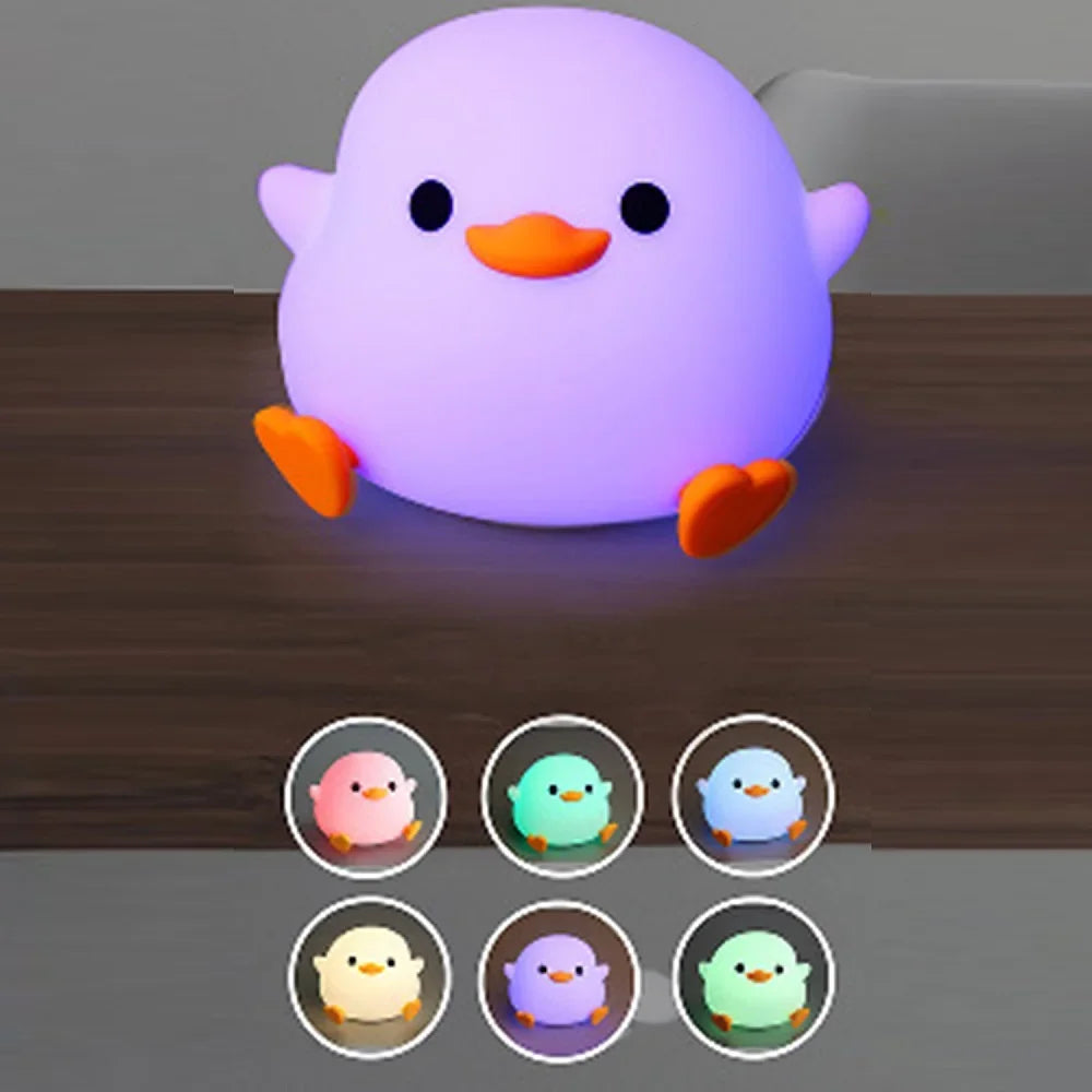 LED Night light Cute Duck Cartoon Animals Silicone Lamp for Children Kid Touch Sensor Timing USB Rechargeable for Birthday Gifts