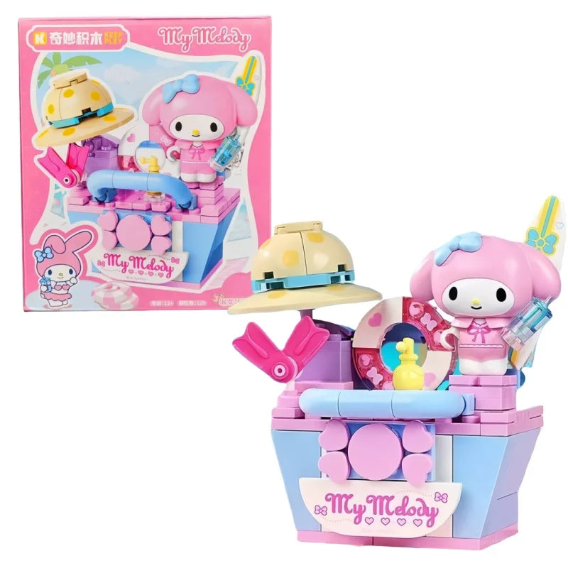 Keeppley New Sanrio Summer Party Theme Building Blocks Toys Hello Kitty My Melody Kuromi Cinnamoroll Pochacco Assembly Model Toy