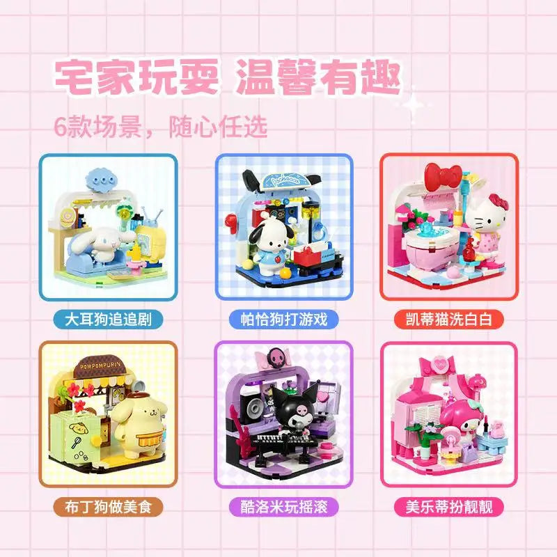 Sanrio DIY Assembly Model Building Block Toys Hello Kitty Kuromi My Melody Cinnamoroll Pochacco Cute Cartoon Doll Ornaments Toys