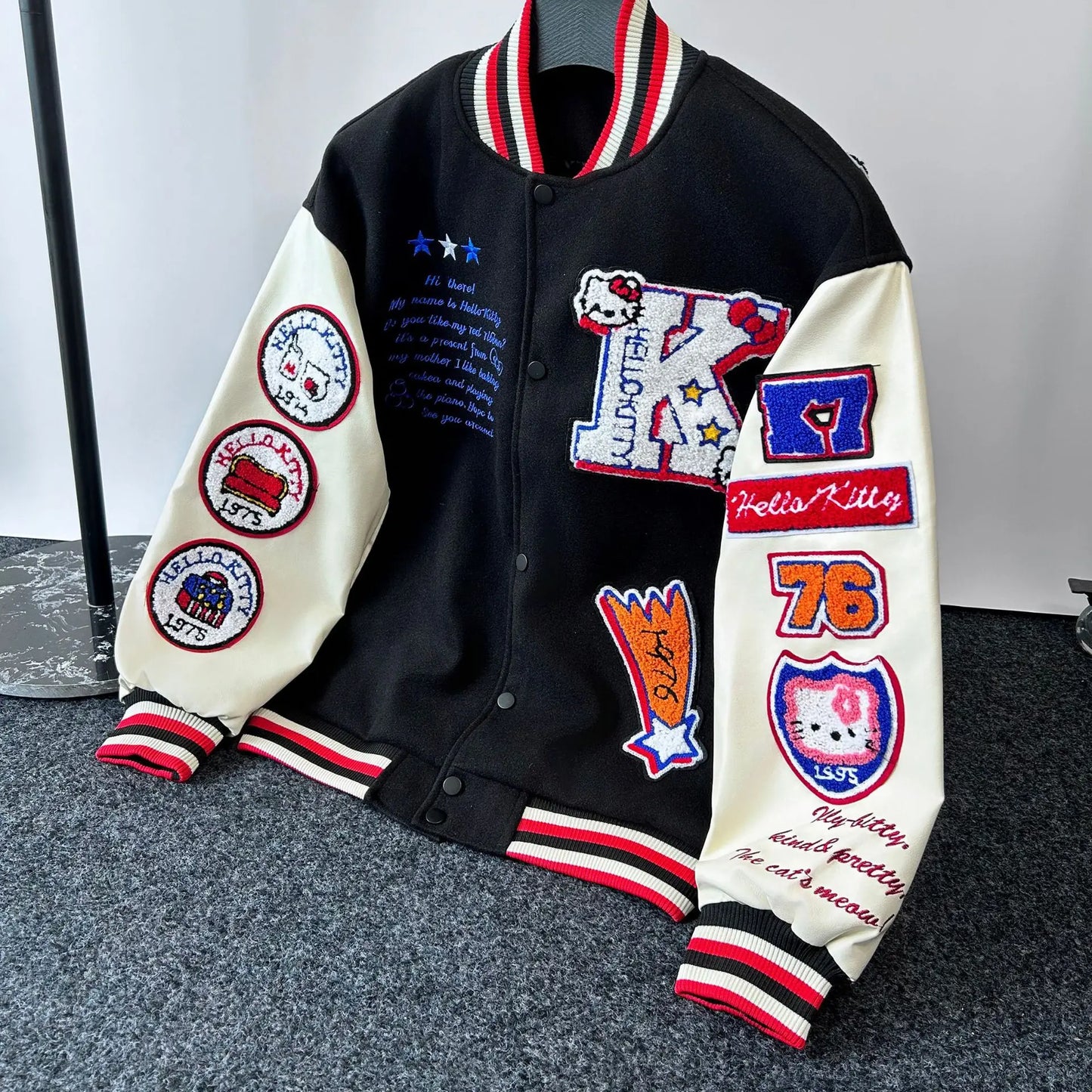 Hello Kitty Baseball Jacket Coat Hoodie Men Women Print Sport Baseball Uniforms Motorcycles Warm Coats Cardigan Tops Clothes Top
