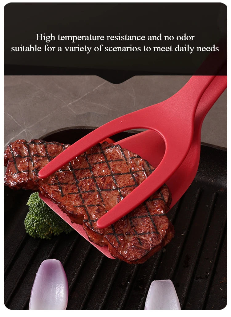 2 in 1 Nylon Grip Flip Tongs Egg Spatula Tongs Steak Spatula Tongs Clamp Pancake Fried Turners Kitchen Accessories Kitchen Items