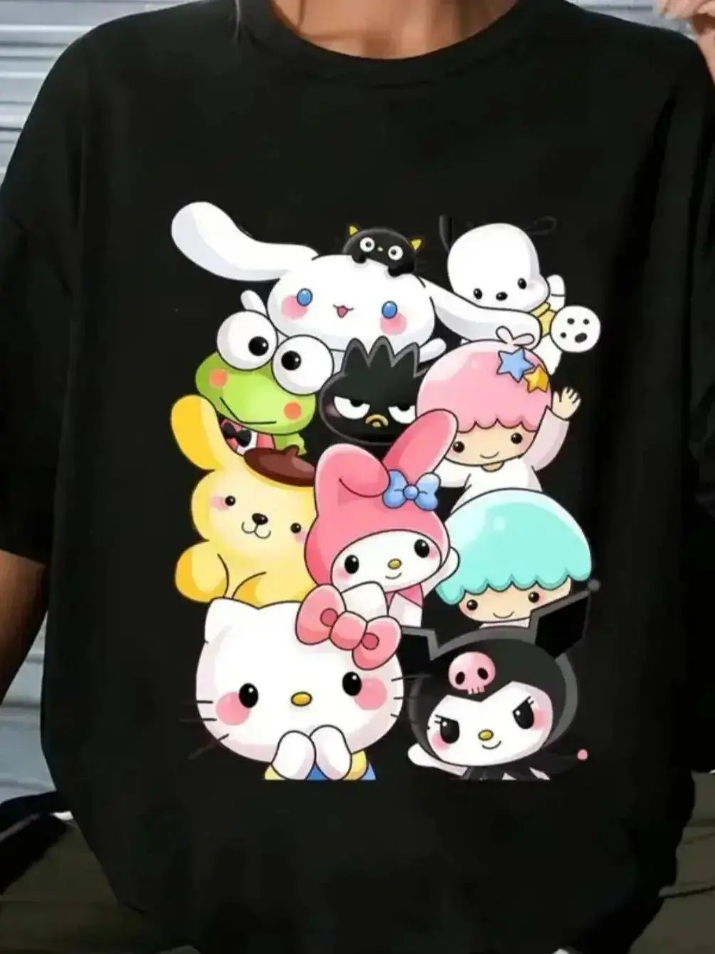 Sanrio Characters Women's Clothing T-Shirt Fashionable Anime And Cartoon Style Short Sleeved Top Street Trend Cotton Clothing