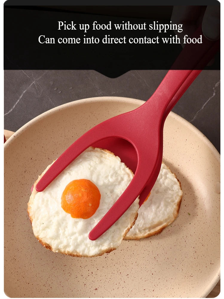 2 in 1 Nylon Grip Flip Tongs Egg Spatula Tongs Steak Spatula Tongs Clamp Pancake Fried Turners Kitchen Accessories Kitchen Items