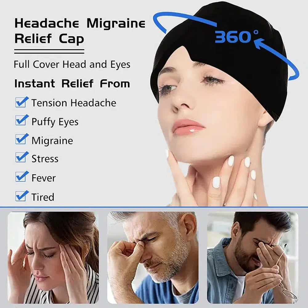 Hot & Cold Therapy Headache Relief Cap β Wearable Ice Hat for Migraine, Stress & Sinus Pain (Eye Mask + Head Massager Wrap)