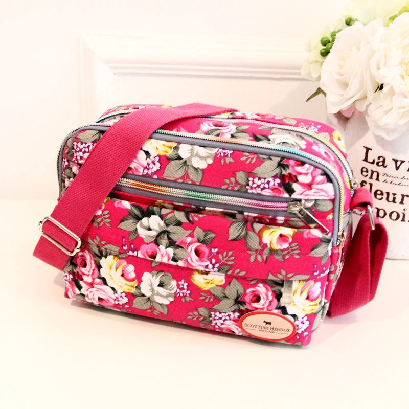 Vintage Canvas Crossbody Tote β Multi-Pocket Shoulder Bag for Women (Messenger Style | Printed & Zippered | Daily & Travel Use)