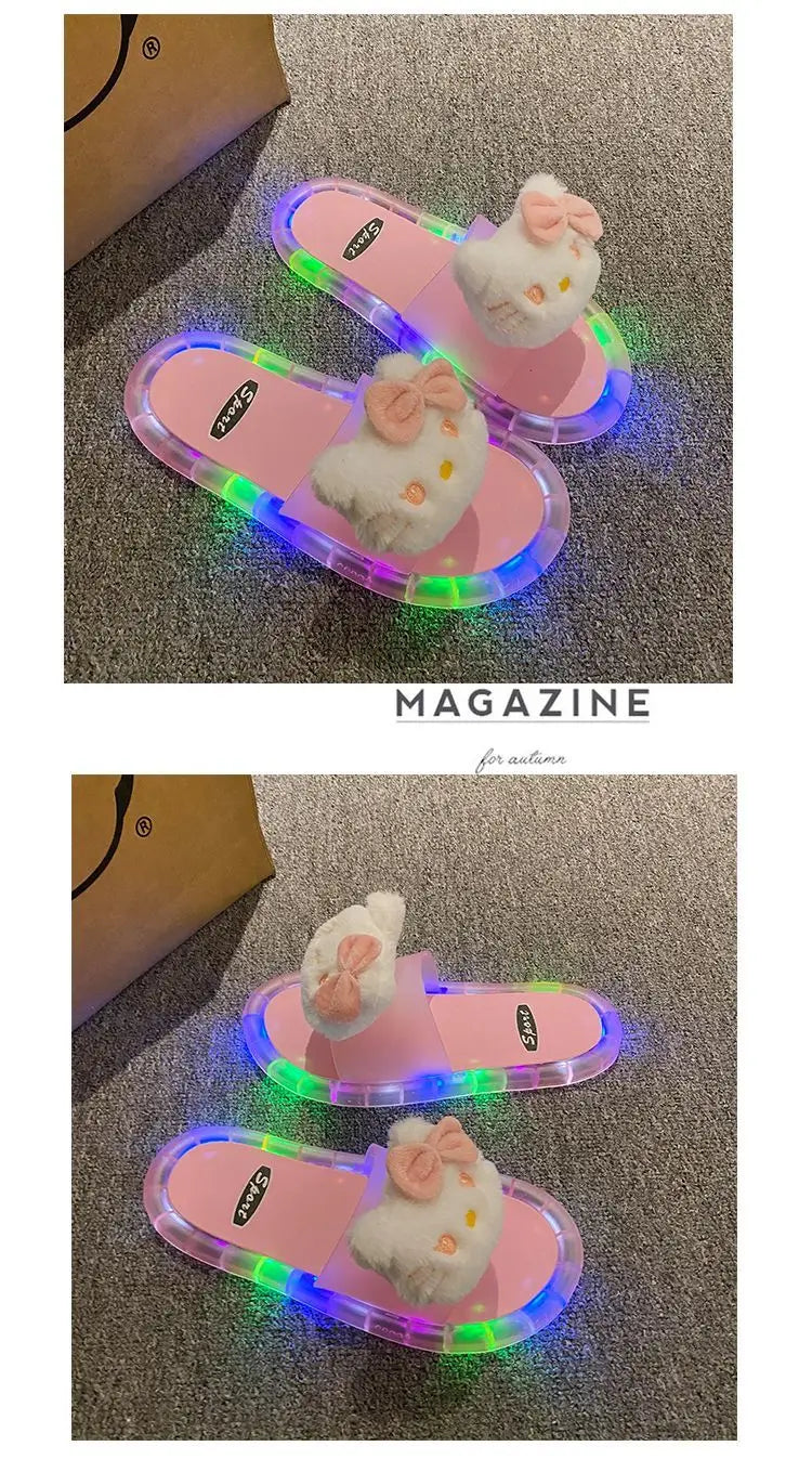 Hello Kitty Lovely Doll Kawaii MINISO Ins Fashion Luminous Slippers Female Cute Wearing Thick Soled Indoor Non-slip Shoes Gifts