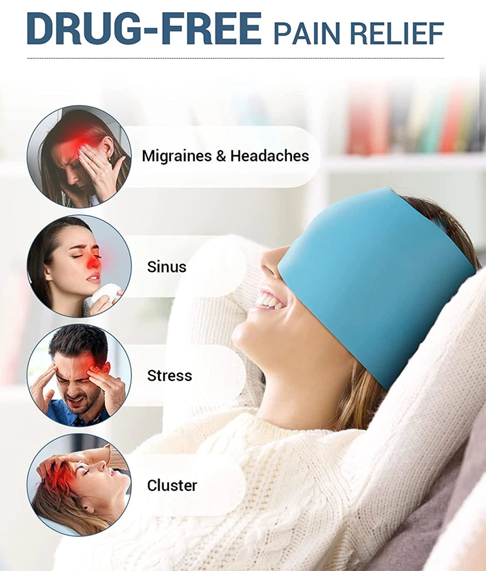 Hot & Cold Therapy Headache Relief Cap β Wearable Ice Hat for Migraine, Stress & Sinus Pain (Eye Mask + Head Massager Wrap)