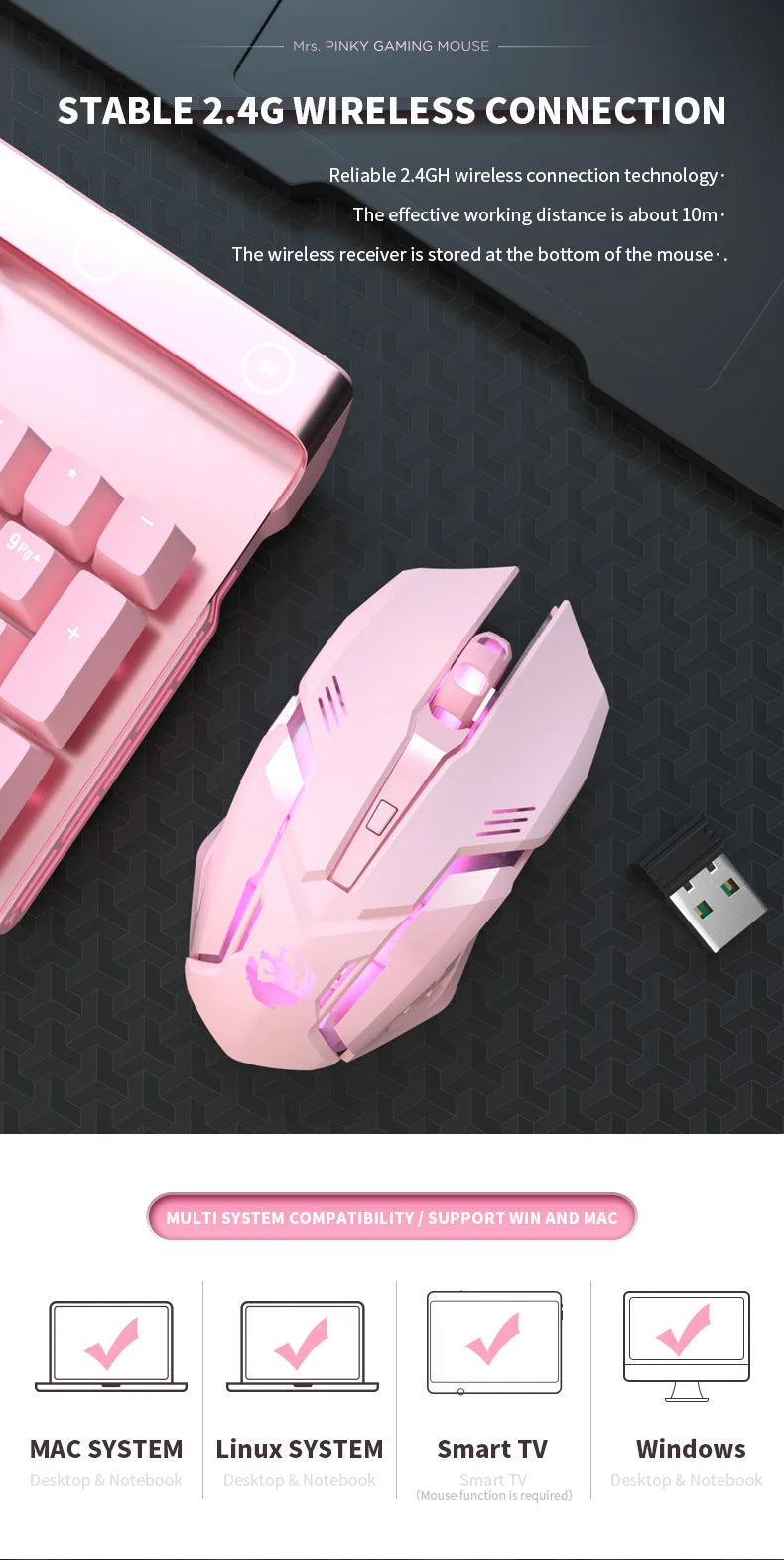 USB Wireless Gaming Mouse RGB Gamer Mouse 6 Buttons Mice Optical Office Computer Mouse For Desktop Laptop Ergonomic Mouse