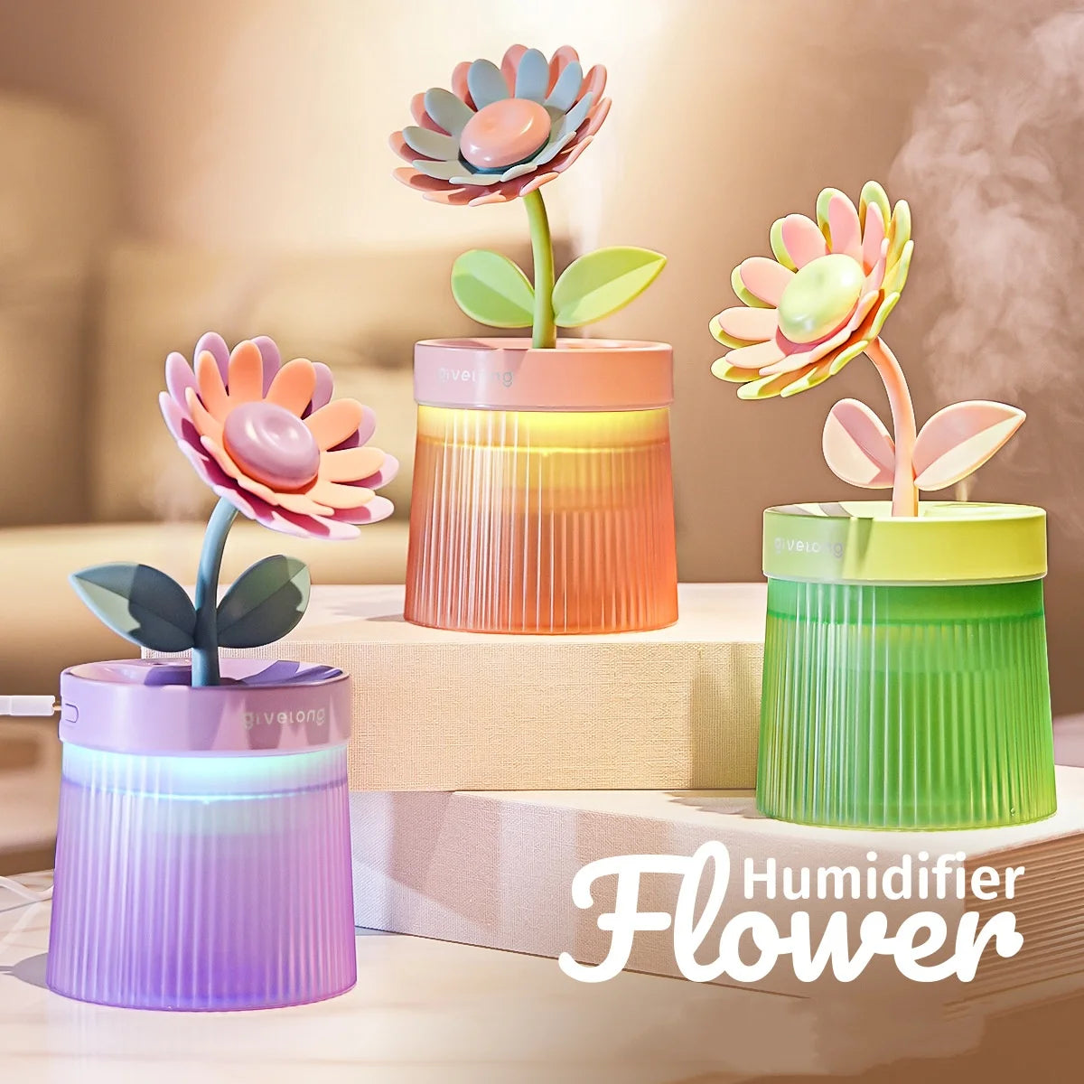 Humidifier Portable USB Ultrasonic Colorful Cup Aroma Diffuser Cool Mist Maker Flower Air Humidifier Purifier With Light
